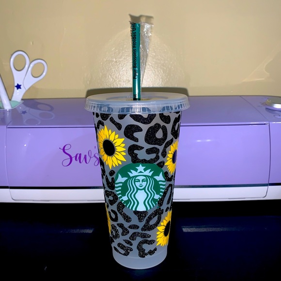Starbucks Accessories - Sunflower cheetah leopard print custom tumbler cup